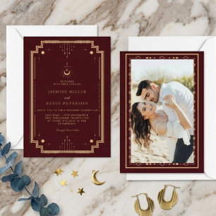 Convites Casamento Borgonha Lua Estrelas Místicas Celestiai