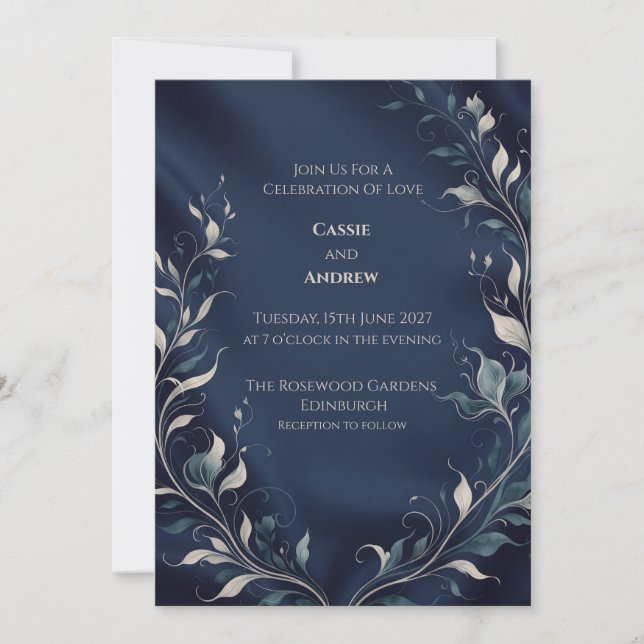 Convites Casamento Botânico à Luz da Lua Navy (Frente)