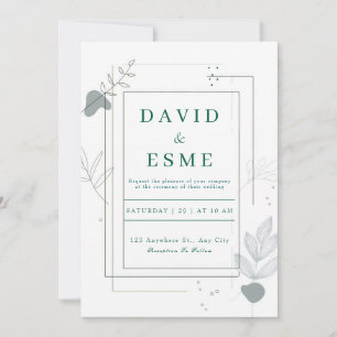 Convites Casamento Botânico Abstrato Minimalista Cinza