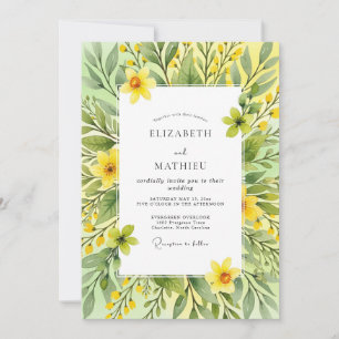 Convites Casamento Botânico Alegre Amarelo de Primavera