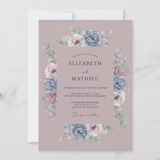 Convites Casamento Botânico Antigo Rosa (Frente)