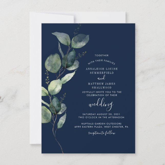 Convites Casamento Botânico Aquarela de Eucalipto (Frente)