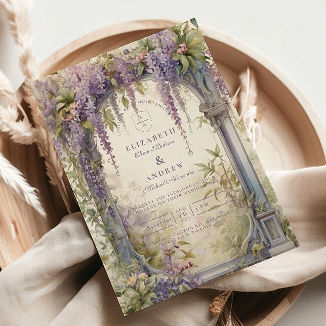 Convites Casamento Botânico Arco de Wisteria (Criador carregado)