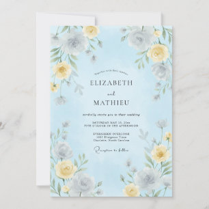 Convites Casamento Botânico Arejado Azul Claro