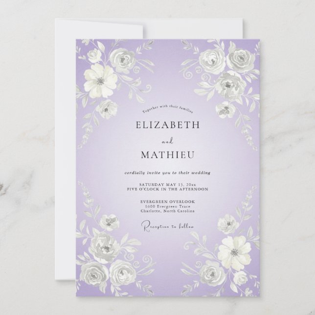 Convites Casamento Botânico Arejado de Lavanda (Frente)