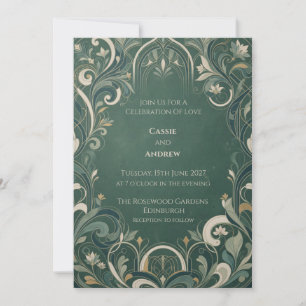 Convites Casamento Botânico Art Déco Esmeralda