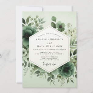Convites Casamento Botânico Artístico em Verde Sage