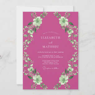 Convites Casamento Botânico Artístico Magenta