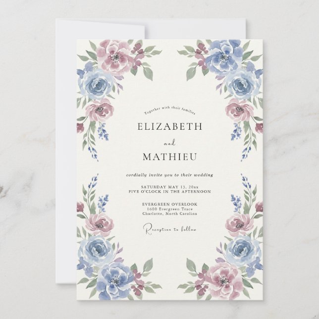 Convites Casamento Botânico Artístico Rosa Malva (Frente)
