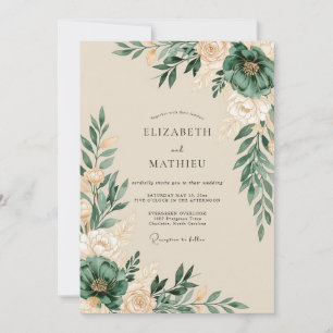 Convites Casamento Botânico Artístico Verde Caçador
