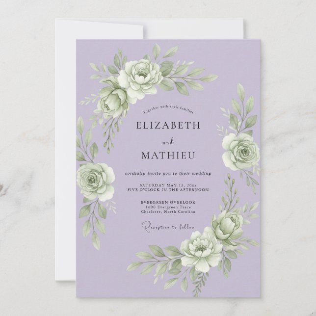 Convites Casamento Botânico Atemporal de Lavanda (Frente)