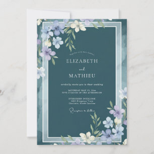 Convites Casamento Botânico Atmosférico Azul Ardósia
