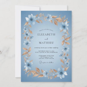 Convites Casamento Botânico Atraente Azul Poeirento