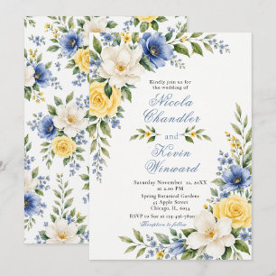 Convites Casamento Botânico Azul Amarelo