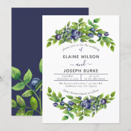 Convites casamento botânico azul-aquarela azul