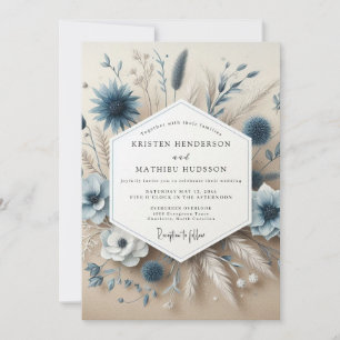 Convites Casamento Botânico Azul Ardósia Caprichoso