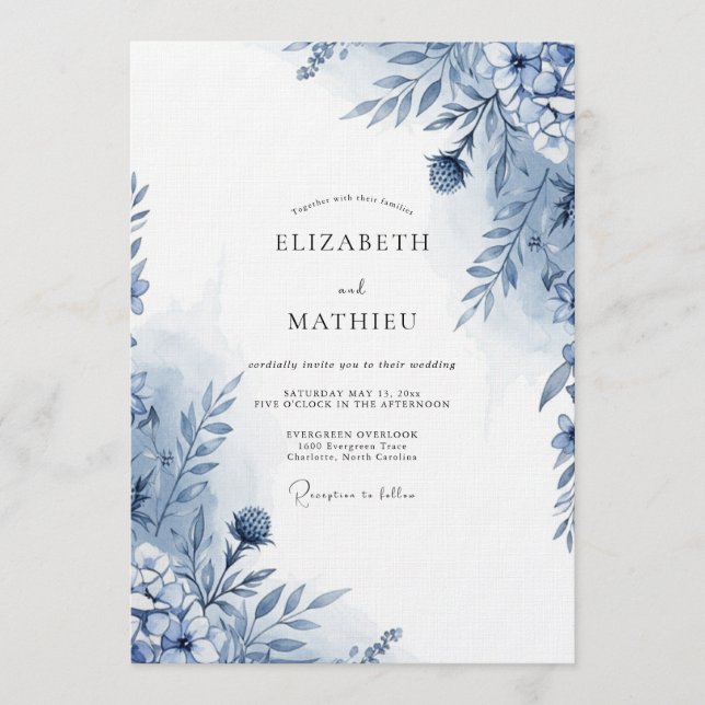 Convites Casamento Botânico Azul Caprichoso (Frente)