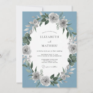 Convites Casamento Botânico Azul Empoeirado Caprichoso