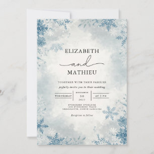Convites Casamento Botânico Azul-Inverno de Frost Elegante