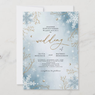 Convites Casamento Botânico Azul-Inverno de Frost Elegante