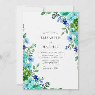 Convites Casamento Botânico Azul Verde Vibrante