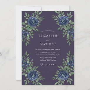 Convites Casamento Botânico Azul Violeta Profundo