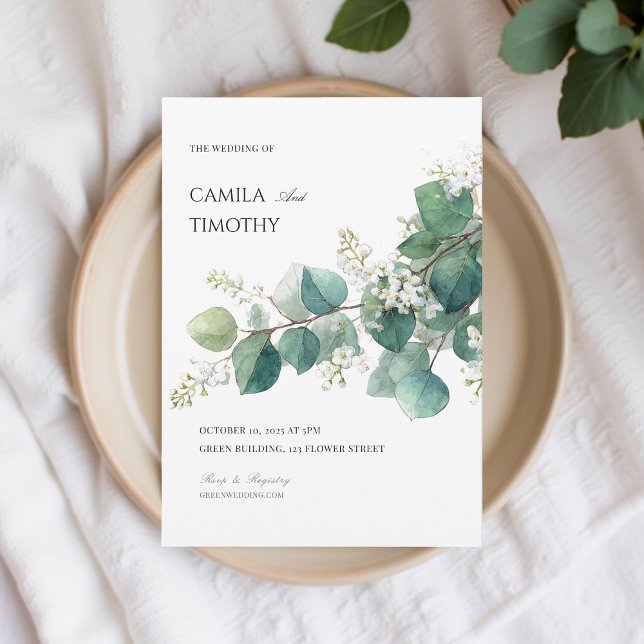Convites Casamento Botânico Boho Aquarela Eucalipto Verde (Criador carregado)