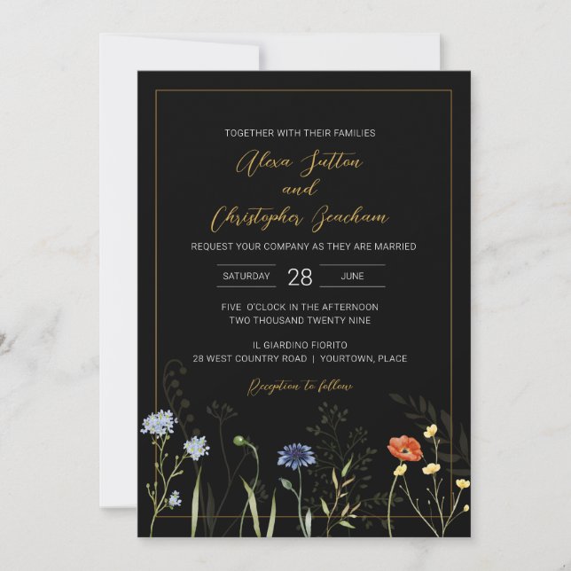 Convites Casamento Botânico Boho de Flor Silvestre Temperam (Frente)