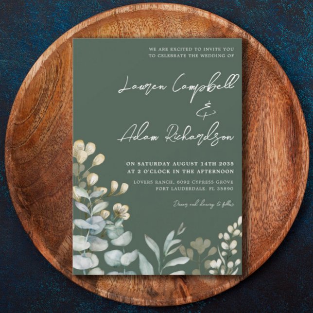 Convites Casamento Botânico Boho Eucalipto Verde Escuro (Criador carregado)