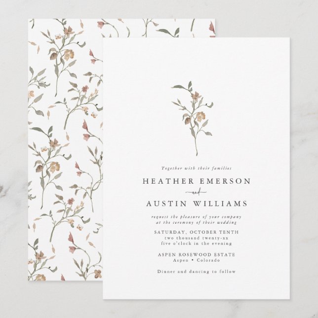 Convites Casamento Botânico Boho Minimalista (Frente/Verso)