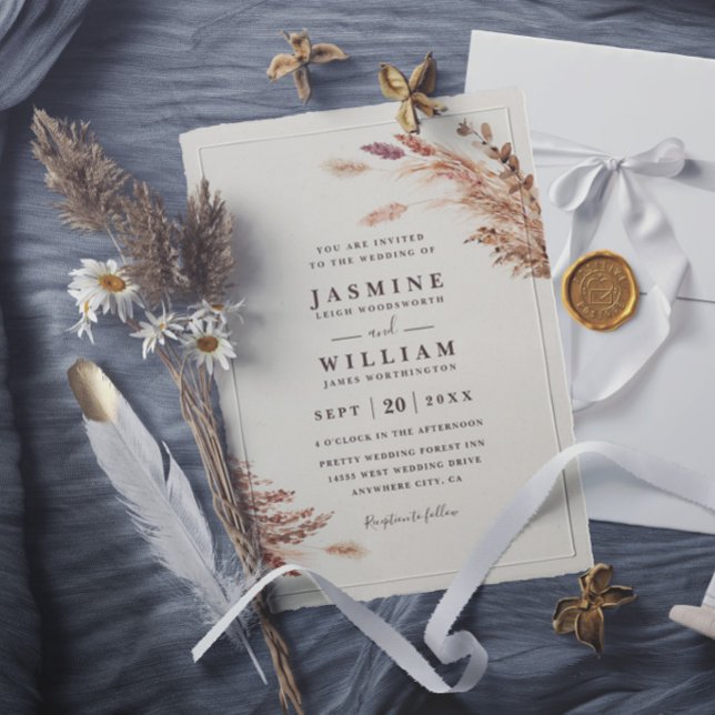 Convites Casamento Botânico Boho Rústico Elegante Pampas So (Criador carregado)