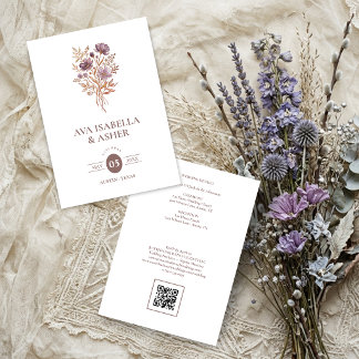 Convites Casamento Botânico Boho Rústico Posy Mauve TLW26