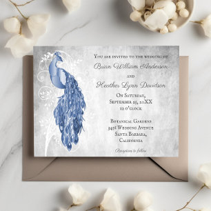 Convites Casamento Botânico Branco Pavão Azul