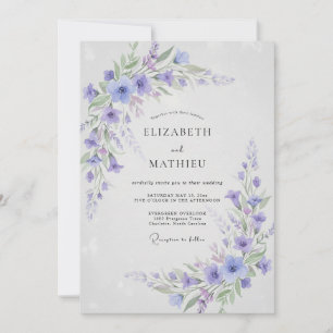 Convites Casamento Botânico Breezy Periwinkle