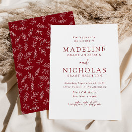 Convites Casamento Botânico Burgundy Minimalista Moderna