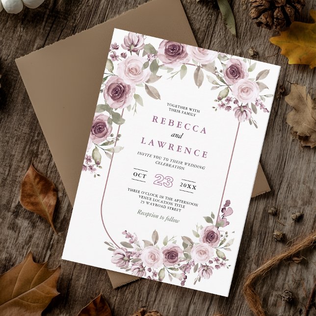 Convites Casamento botânico burgundy rosa romântico (Criador carregado)