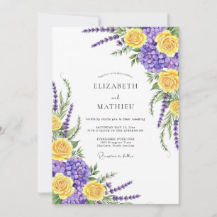 Convites Casamento Botânico Caprichoso Amarelo Roxo