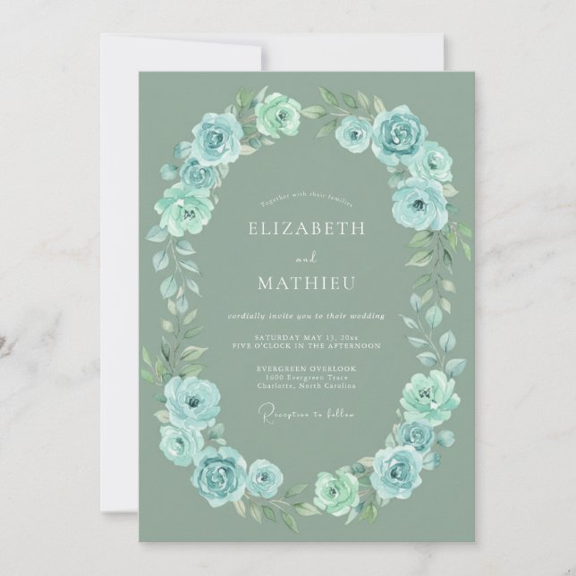 Convites Casamento Botânico Caprichoso Azul Salgueiro (Frente)