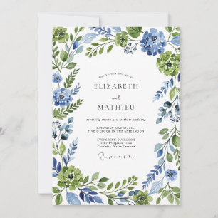Convites Casamento Botânico Caprichoso Azul Verde