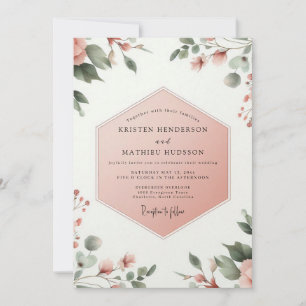 Convites Casamento Botânico Caprichoso Coral Blush