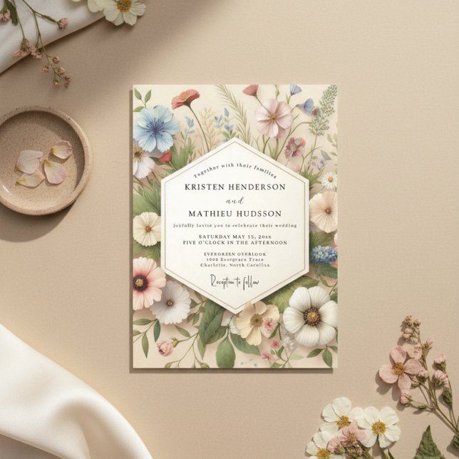 Convites Casamento Botânico Caprichoso Creme (Criador carregado)