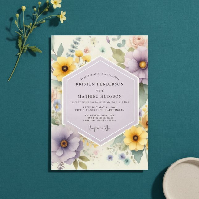 Convites Casamento Botânico Caprichoso de Lavanda (Criador carregado)
