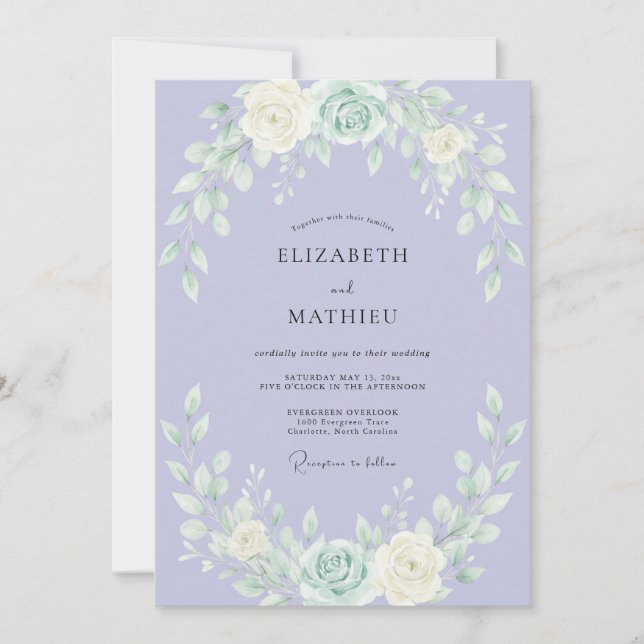 Convites Casamento Botânico Caprichoso de Lavanda (Frente)