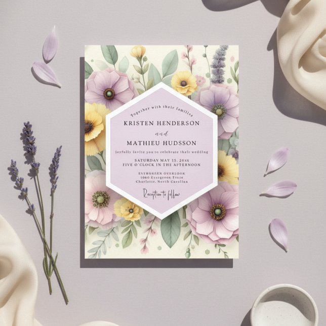 Convites Casamento Botânico Caprichoso de Lavanda Pálida (Criador carregado)
