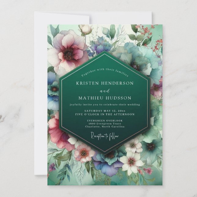 Convites Casamento Botânico Caprichoso Esmeralda (Frente)