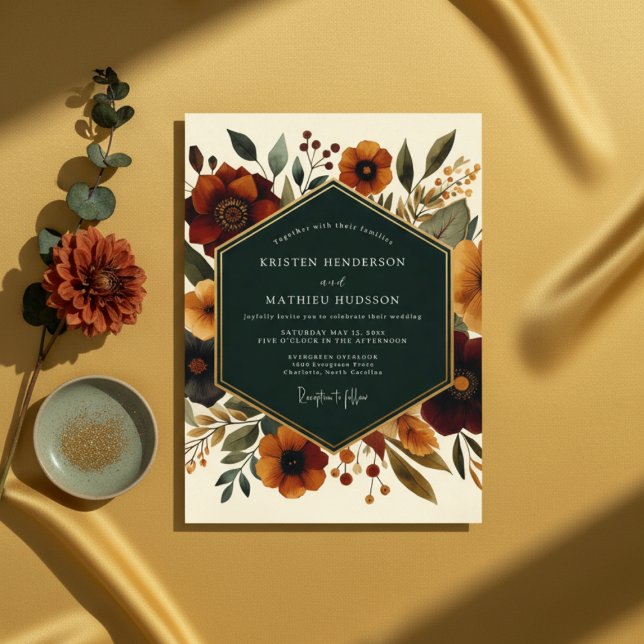 Convites Casamento Botânico Caprichoso Sienna (Criador carregado)