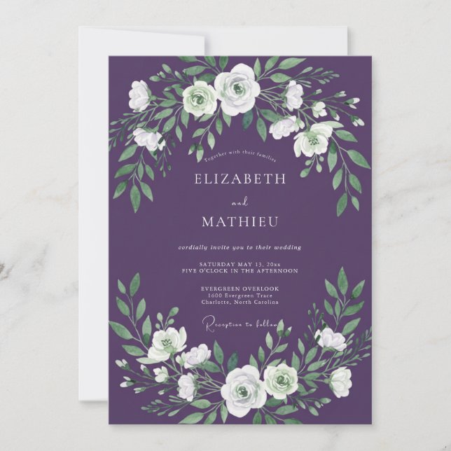Convites Casamento Botânico Celestial com Ameixa (Frente)