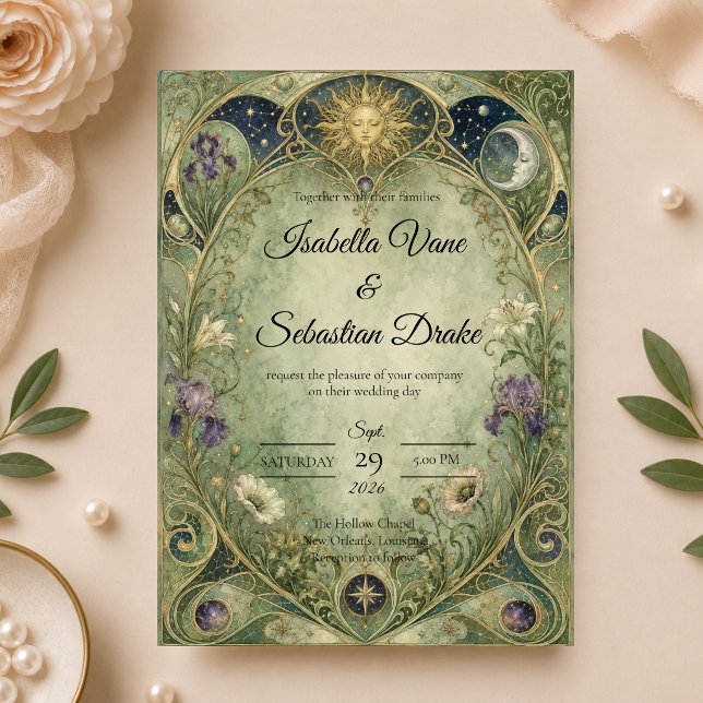 Convites Casamento Botânico Celestial Etéreo (Criador carregado)