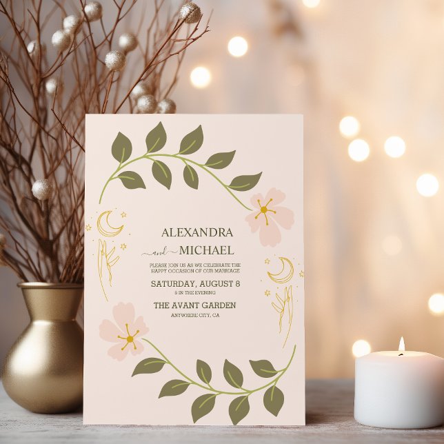 Convites Casamento Botânico Celestial Verde Vintage (Criador carregado)