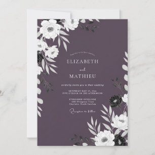 Convites Casamento Botânico Chic Roxo Noturno